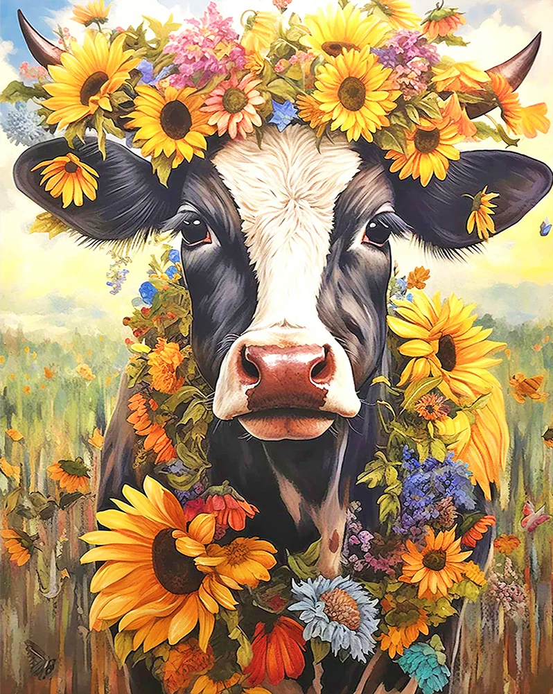 AB Diamond Painting Kit | Flower Cow
