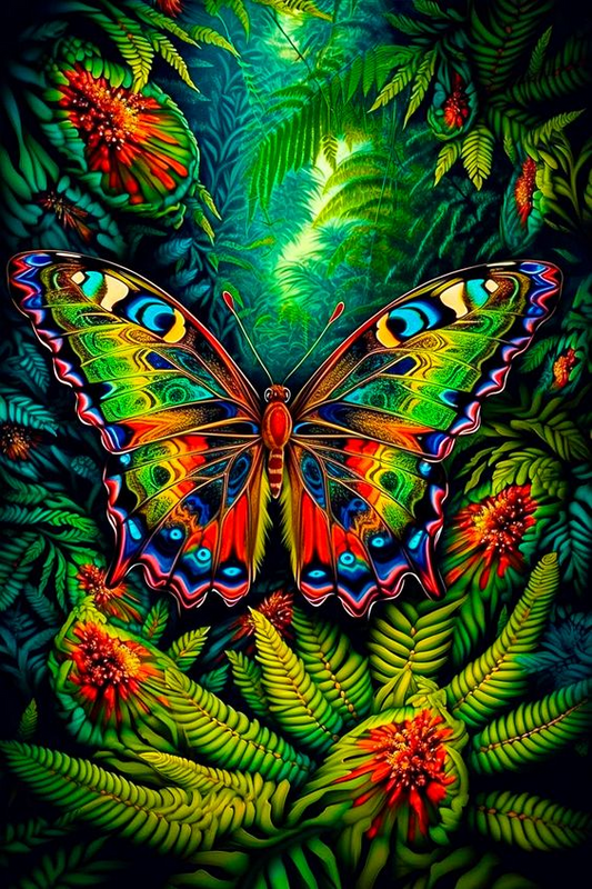 AB Diamond Painting    |  Colorful Butterfly In The Forest