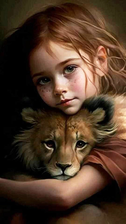 AB Diamond Painting Kit | Girl and Lion