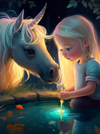 AB Diamond Painting  |  Girl And Her Friend Unicorn