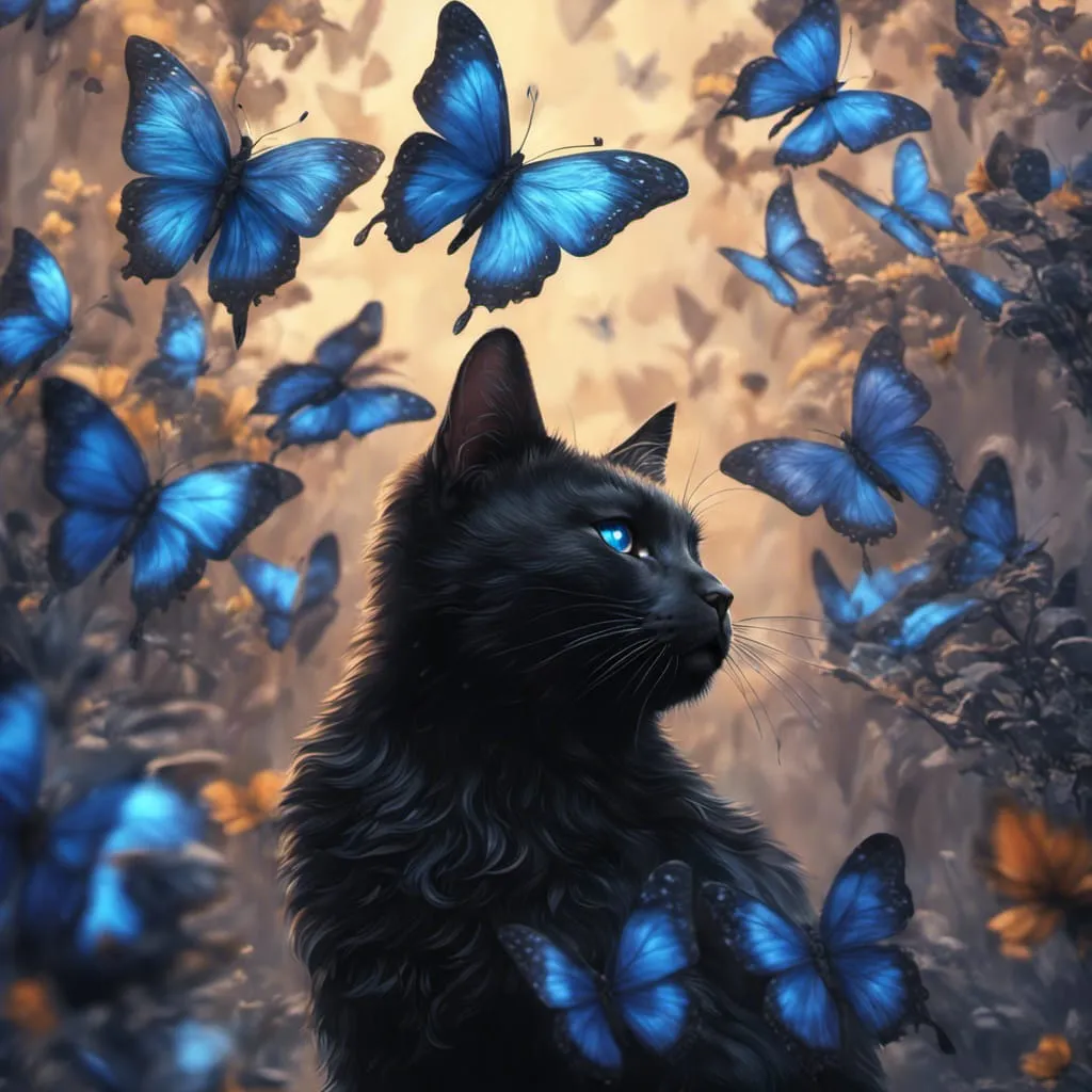 AB Diamond Painting  |  Blue Butterfly Cat