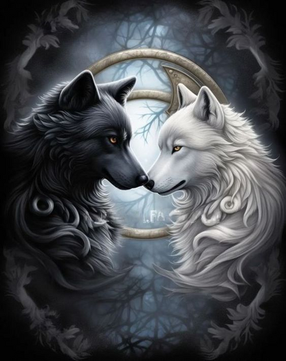 AB Diamond Painting  | Black And White Twin Wolves