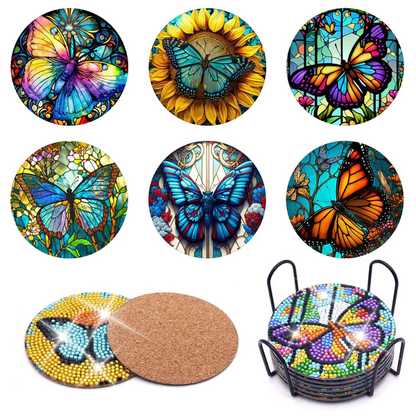Free 6-piece set of DIY shaped diamond painted coasters |Butterfly