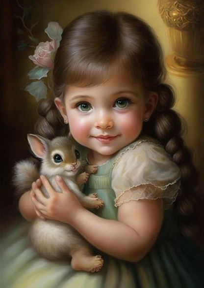 AB Diamond Painting |   Little Girl And Rabbit
