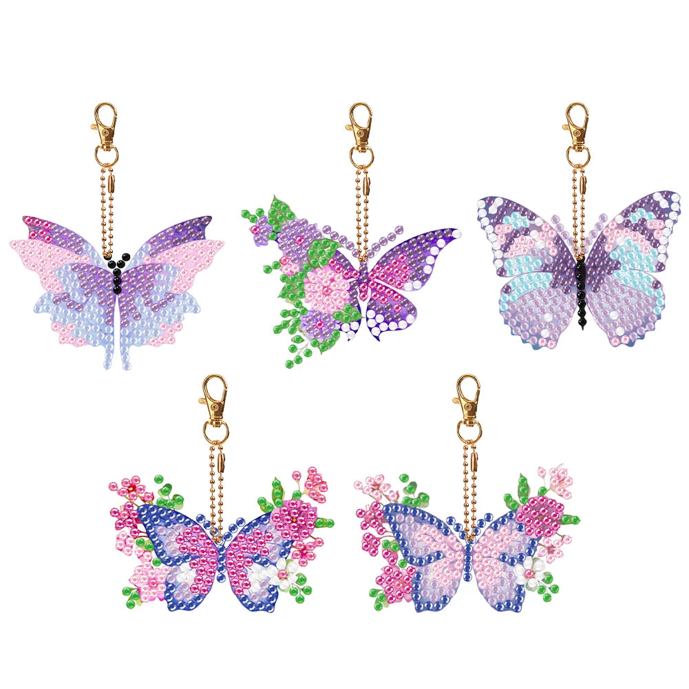 5 pcs DIY Diamond Painting Keychain  | one sided butterfly （Single Side）