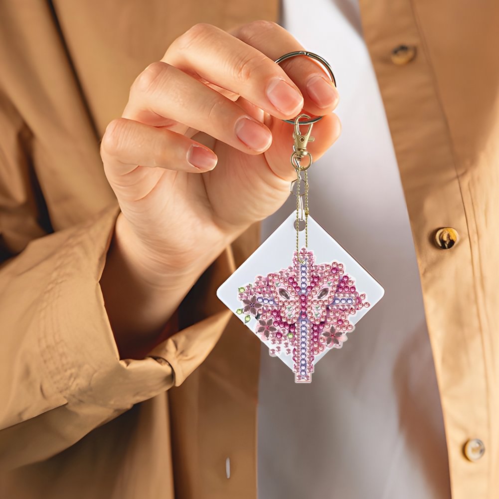 5pcs DIY Diamond Painting Keychain  | Pink Butterfly（Single Side ）