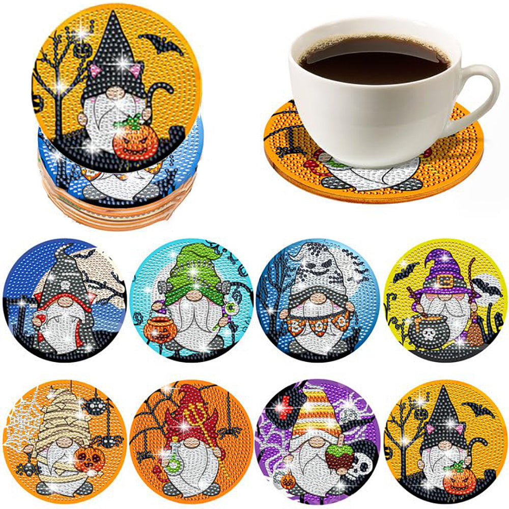 8 pcs set DIY Special Shaped Diamond Painting Coaster | halloween(without stand)