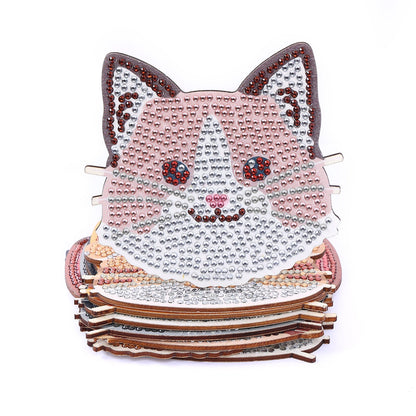 8 pcs set DIY Special Shaped Diamond Painting Coaster | Cat