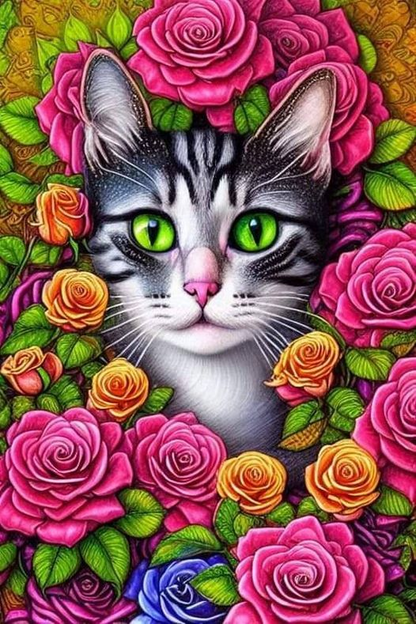 AB Diamond Painting  |  Fun With Cats And Flowers