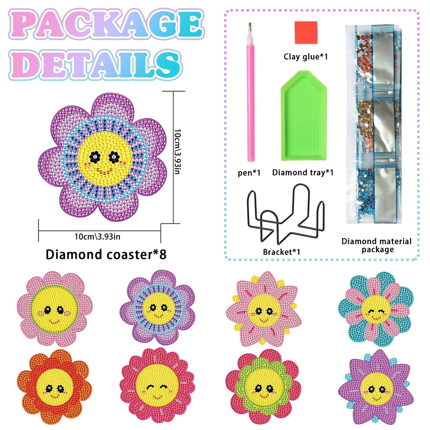 8 pcs set DIY Special Shaped Diamond Painting Coaster | sun