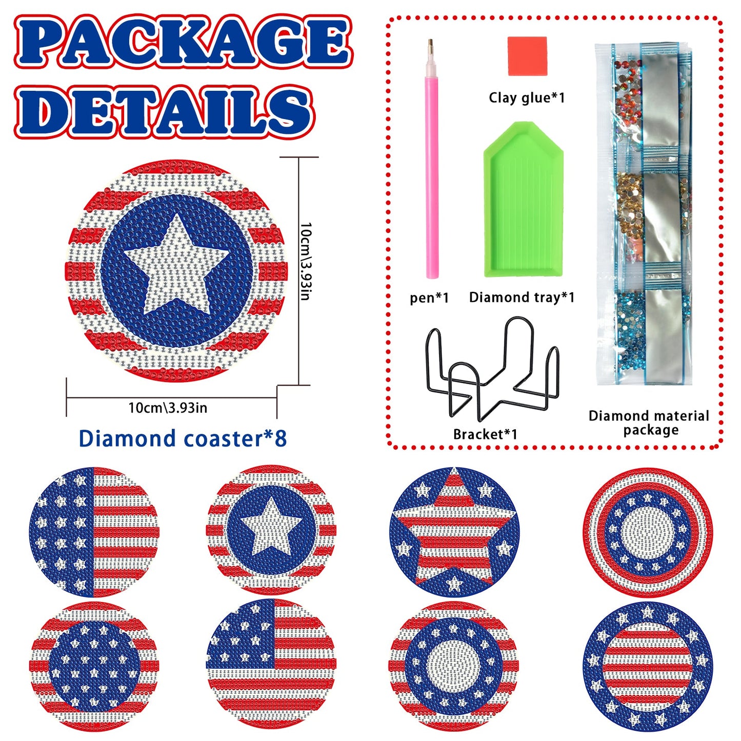 8 pcs set DIY Special Shaped Diamond Painting Coaster | American flag