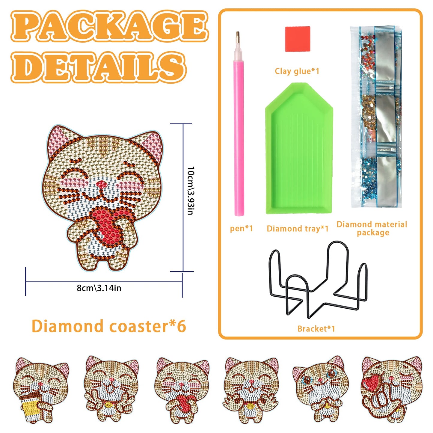 6 pcs set DIY Special Shaped Diamond Painting Coaster | cat