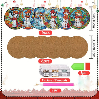6 pcs set DIY Special Shaped Diamond Painting Coaster  | Christmas snowman（no holder）