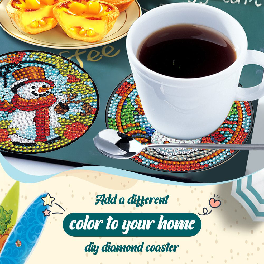6 pcs set DIY Special Shaped Diamond Painting Coaster  | Christmas snowman（no holder）