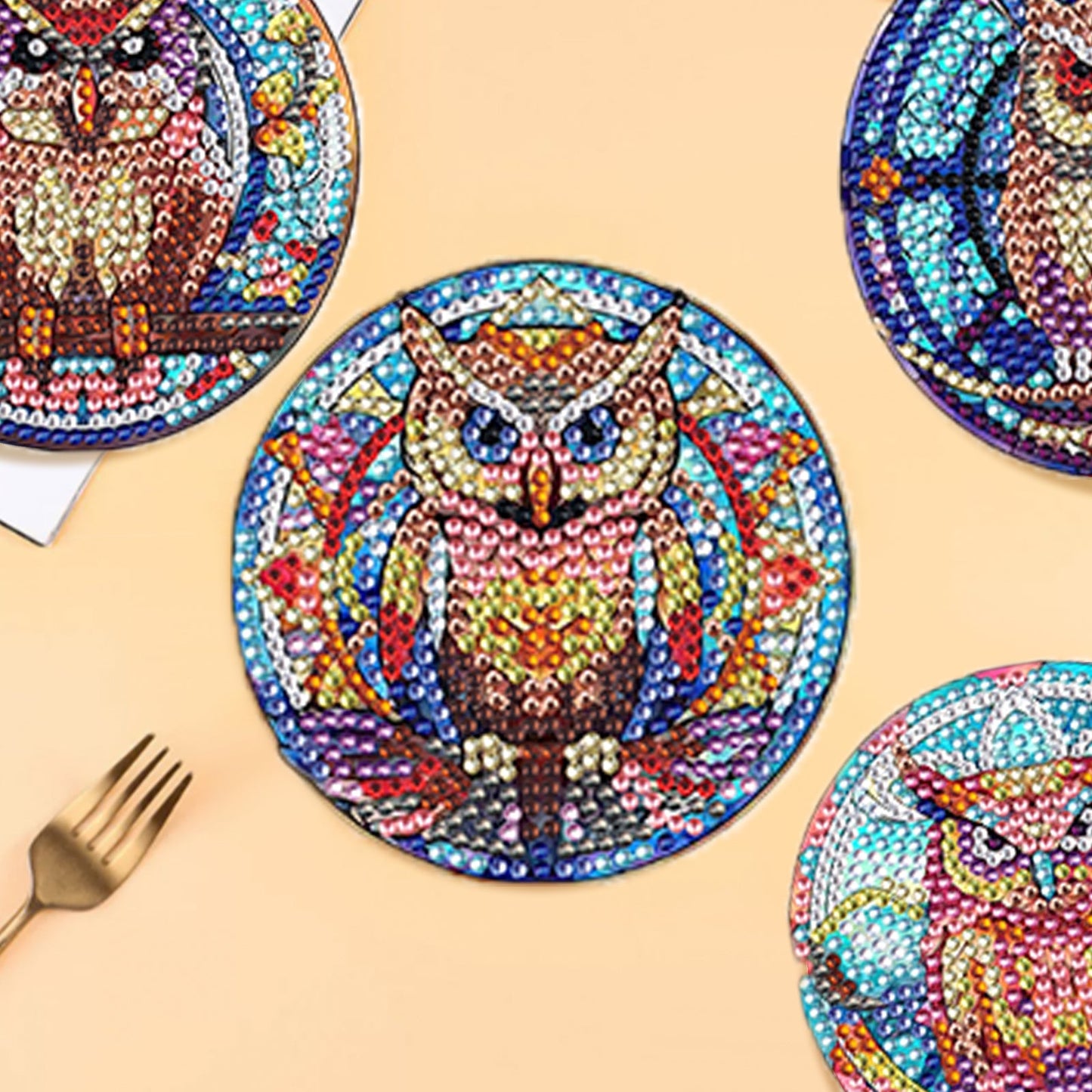 6 pcs set DIY Special Shaped Diamond Painting Coaster  | owl（no holder）