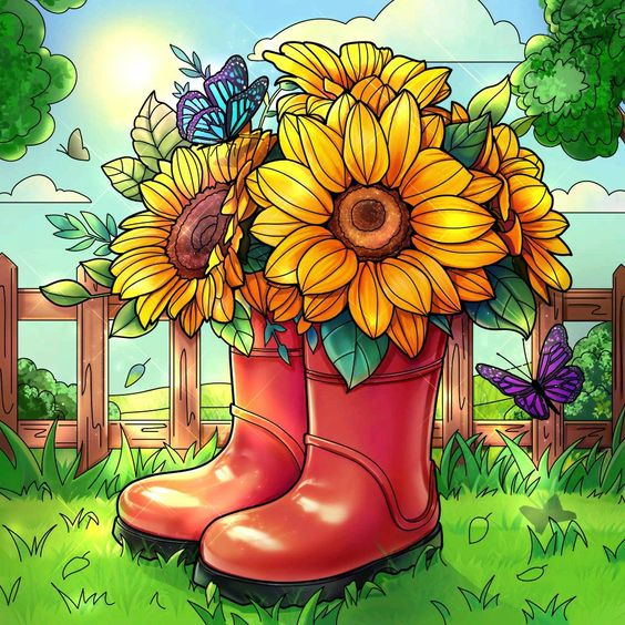 AB Diamond Painting    |Sunflower rain boots