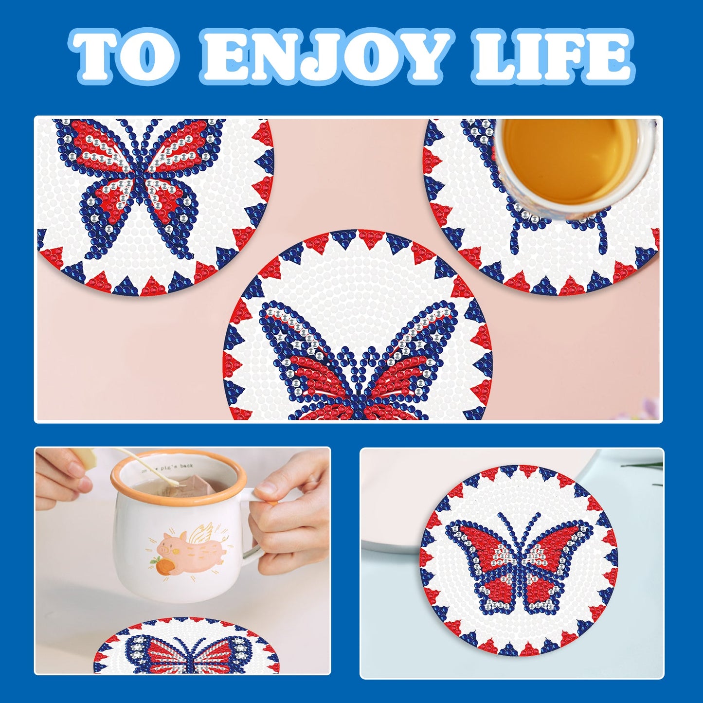 6 pcs set DIY Special Shaped Diamond Painting Coaster | Butterfly