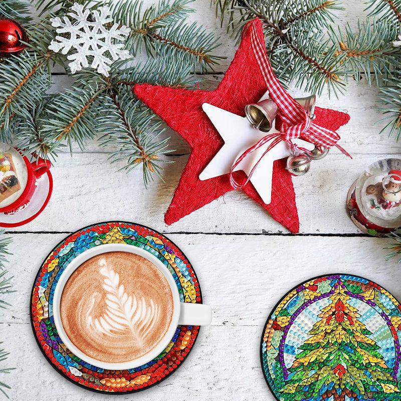 8 pcs set DIY Special Shaped Diamond Painting Coaster  | Christmas Tree（no holder）