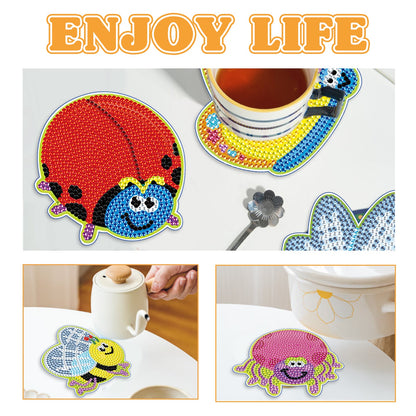 6 pcs set DIY Special Shaped Diamond Painting Coaster | insect