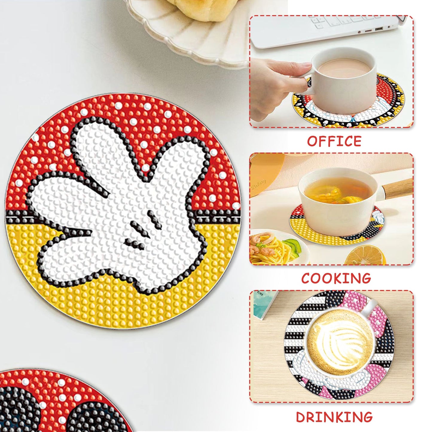 6 pcs set DIY Special Shaped Diamond Painting Coaster | Mickey