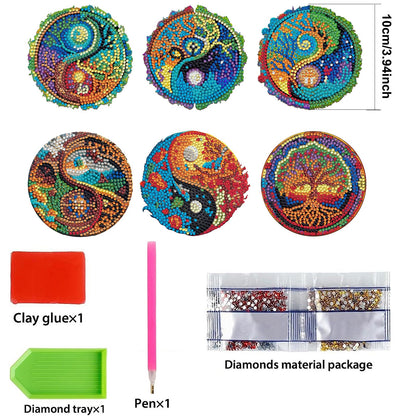 6 pcs set DIY Special Shaped Diamond Painting Coaster  | tree （no holder）