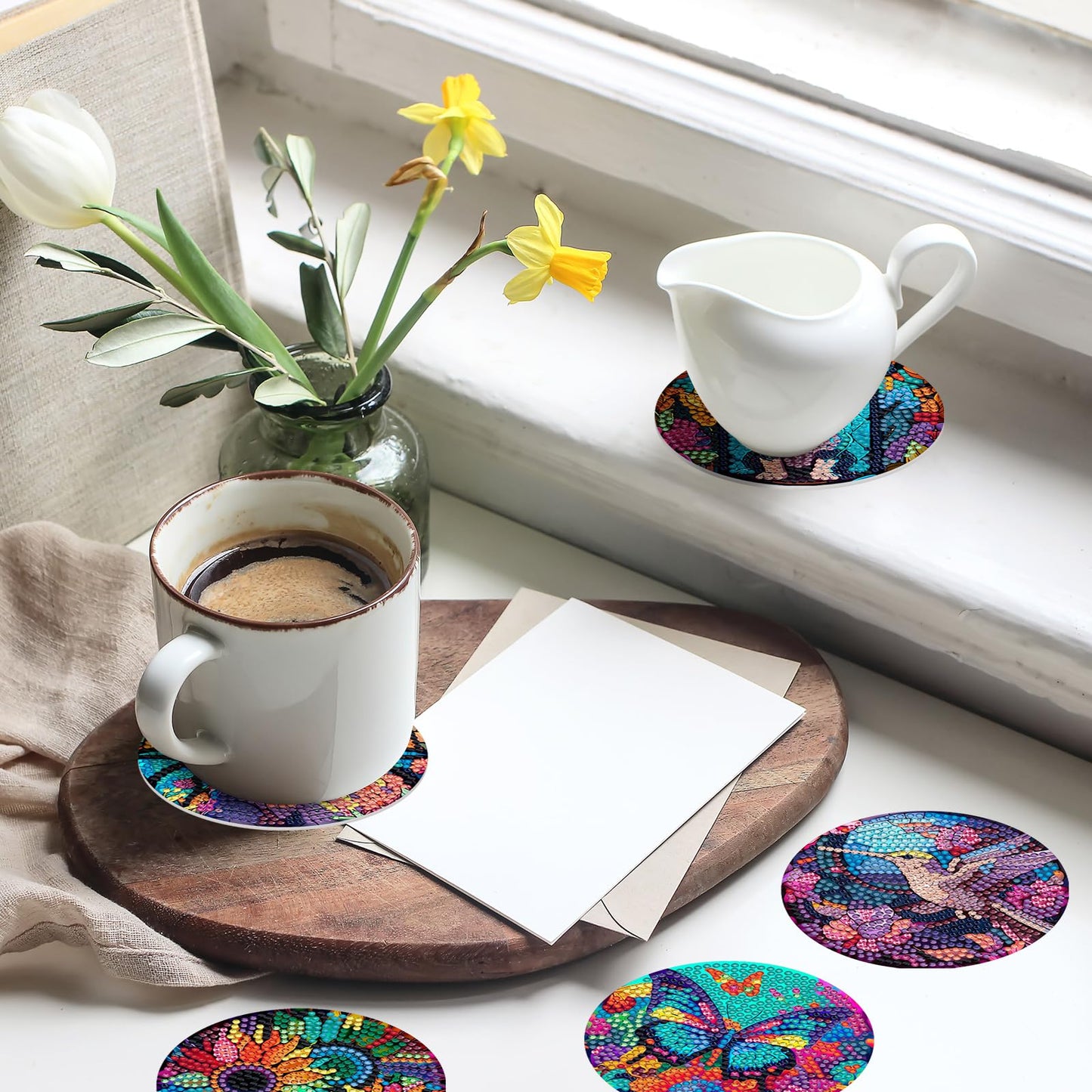 8 pcs set DIY Special Shaped Diamond Painting Coaster  |  pattern （no holder）