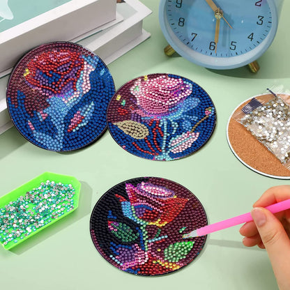 6 pcs set DIY Special Shaped Diamond Painting Coaster  | flower （no holder）