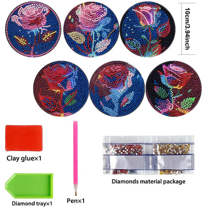 6 pcs set DIY Special Shaped Diamond Painting Coaster  | flower （no holder）