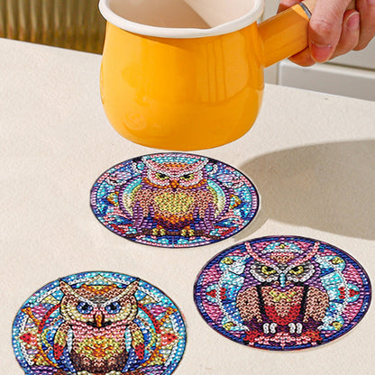 6 pcs set DIY Special Shaped Diamond Painting Coaster  | owl（no holder）