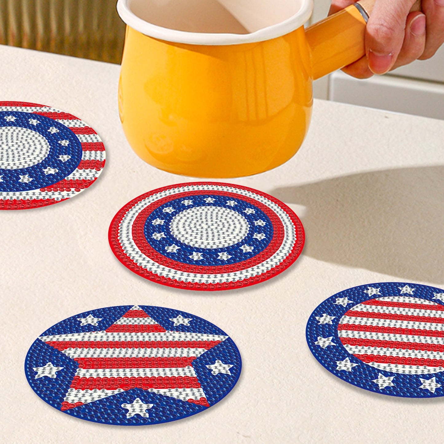 8 pcs set DIY Special Shaped Diamond Painting Coaster | American flag