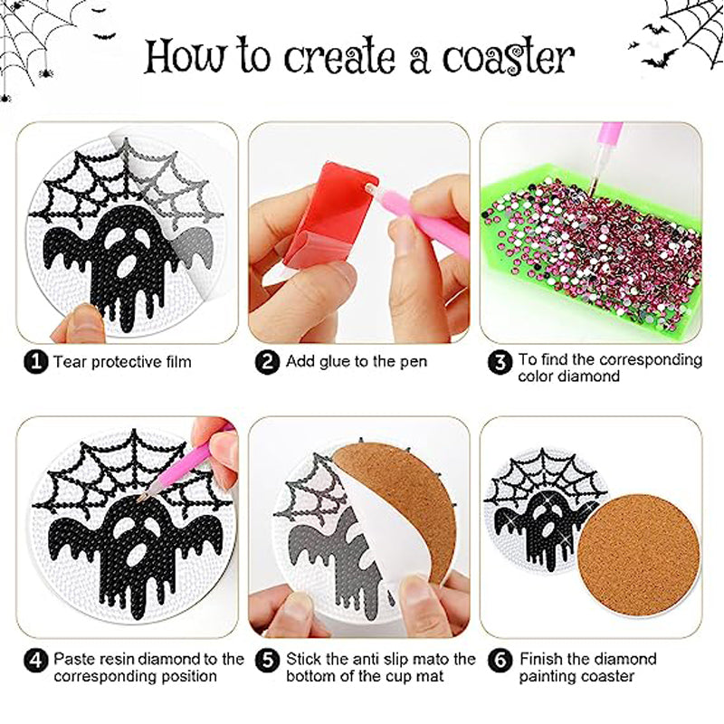 8 pcs set DIY Special Shaped Diamond Painting Coaster | halloween(without stand)