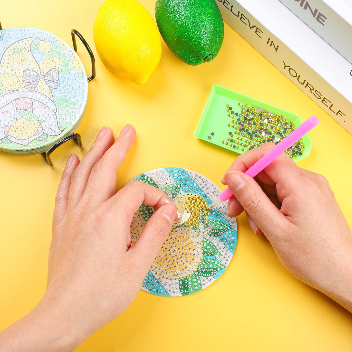 8 pcs set DIY Special Shaped Diamond Painting Coaster | Lemon