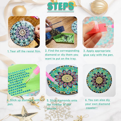 6 pcs set DIY Special Shaped Diamond Painting Coaster | mandala