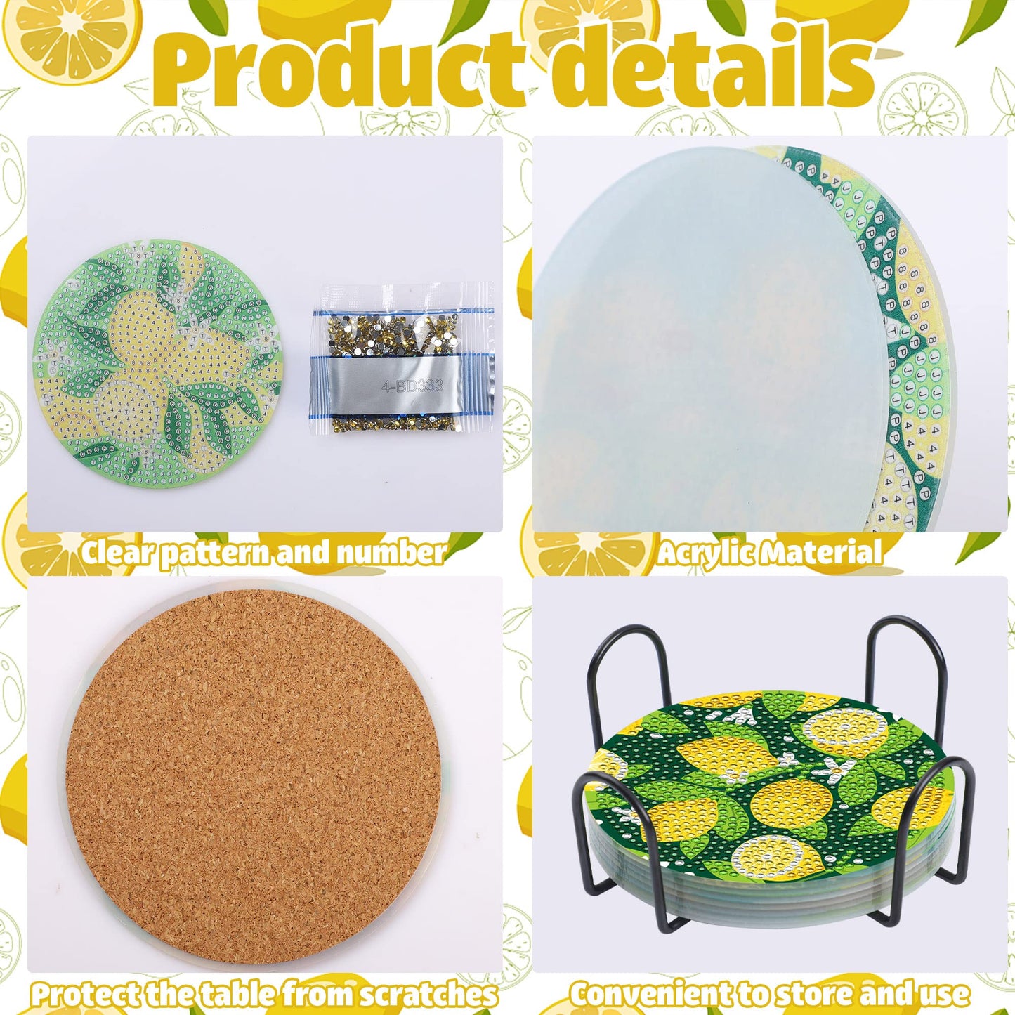 8 pcs set DIY Special Shaped Diamond Painting Coaster | Lemon