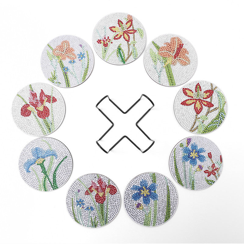9 pcs set DIY Special Shaped Diamond Painting Coaster | Flowers and Plants