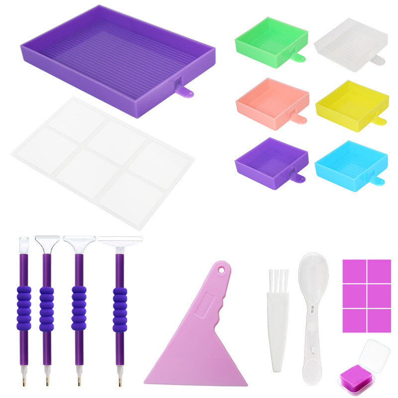DIY Multifunctional Diamond Painting Cover Plate Turn Drill Tray Tool Set （Mixed Color）