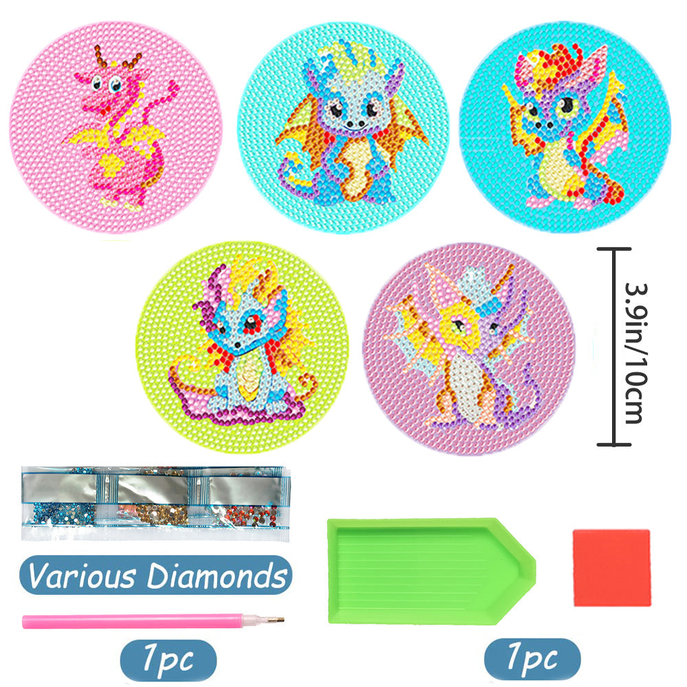5 pcs set DIY Special Shaped Diamond Painting Coaster  | dragon（no holder）