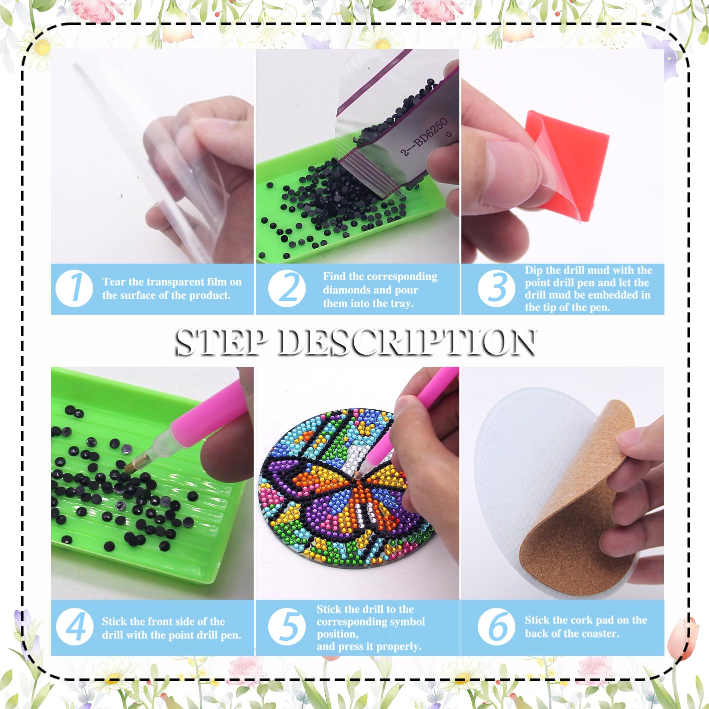 6 pcs set DIY Special Shaped Diamond Painting Coaster  | Butterfly（no holder）