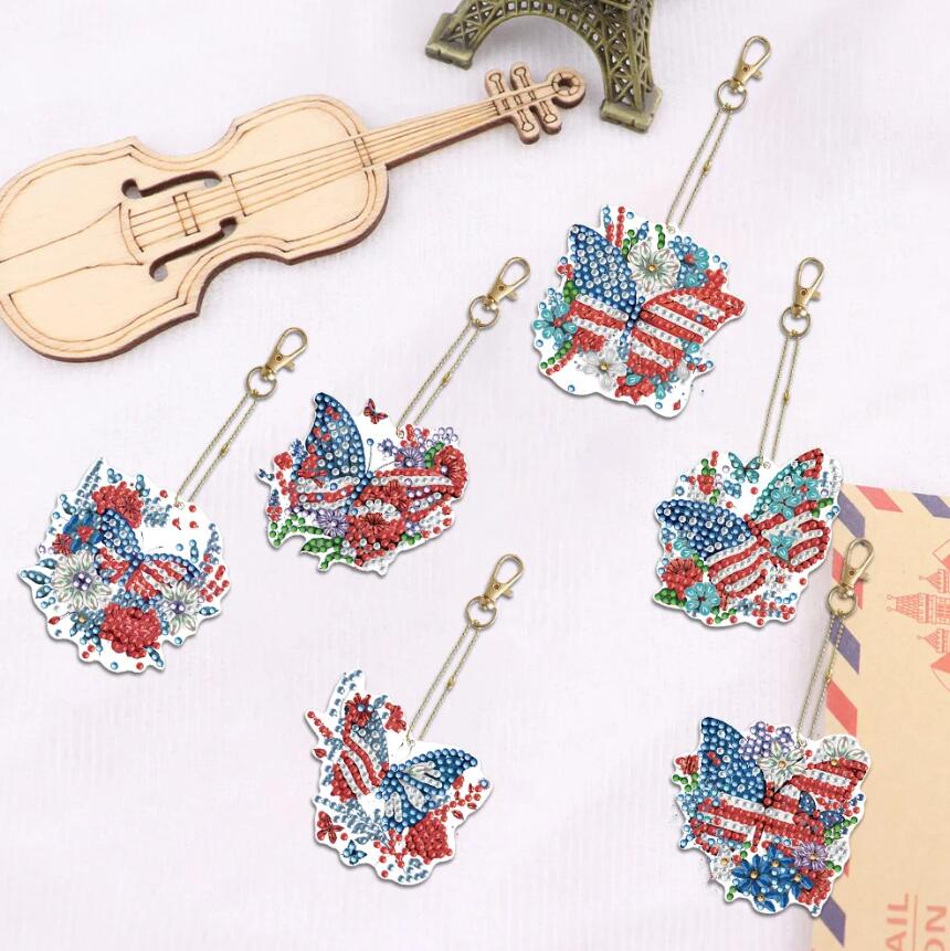 6 pcs DIY Diamond Painting Keychain  | USA Butterfly