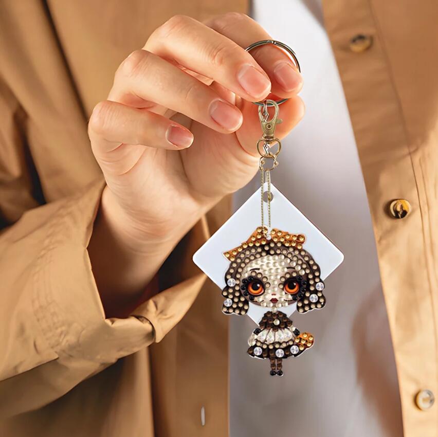 6 pcs DIY Diamond Painting Keychains  | puppet（single sided）