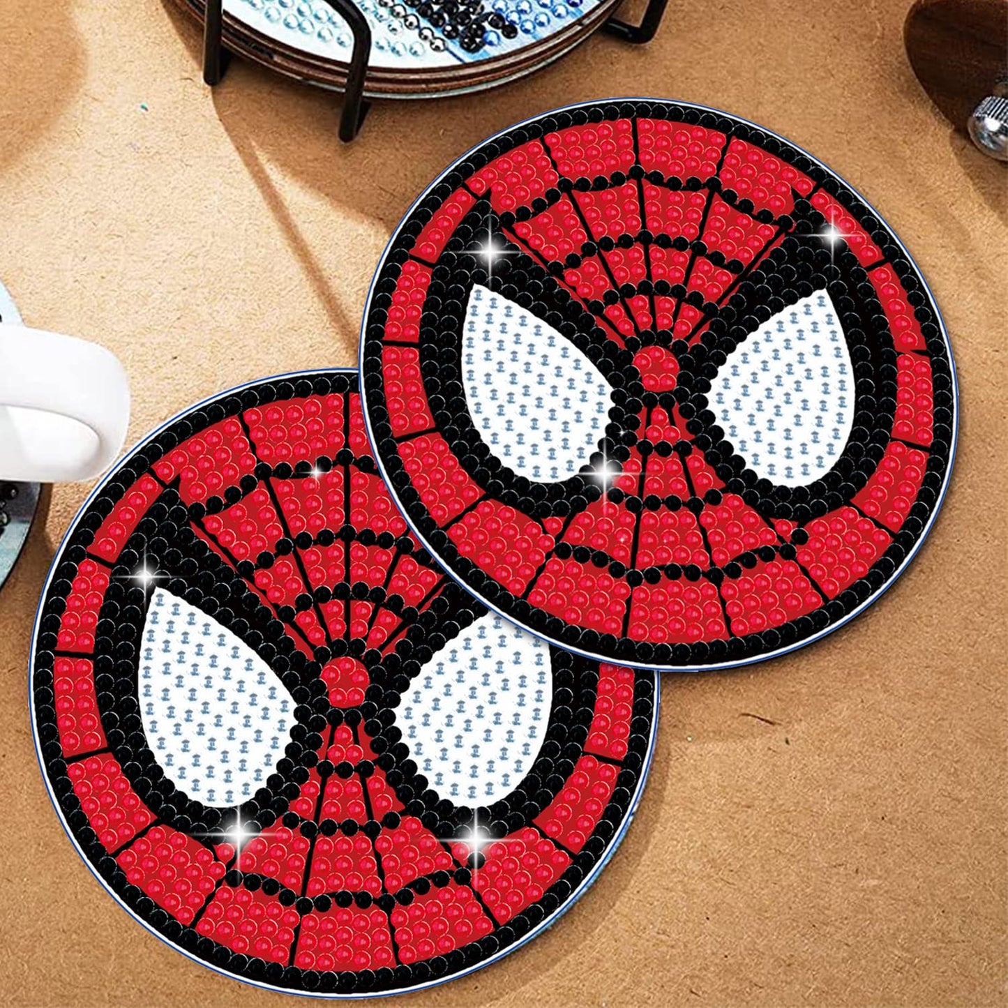 2 pcs set DIY Special Shaped Diamond Painting Coaster | Spiderman
