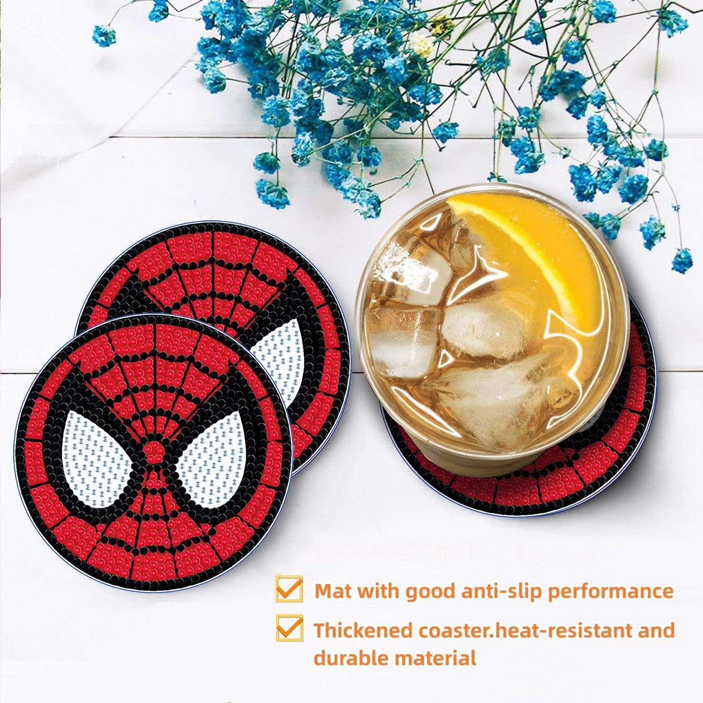 2 pcs set DIY Special Shaped Diamond Painting Coaster | Spiderman