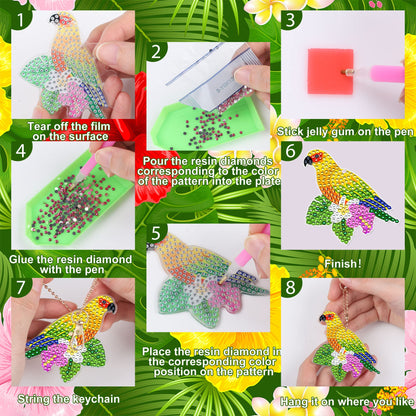 10 pcs DIY Diamond Painting Keychain  | Parrot（single sided）