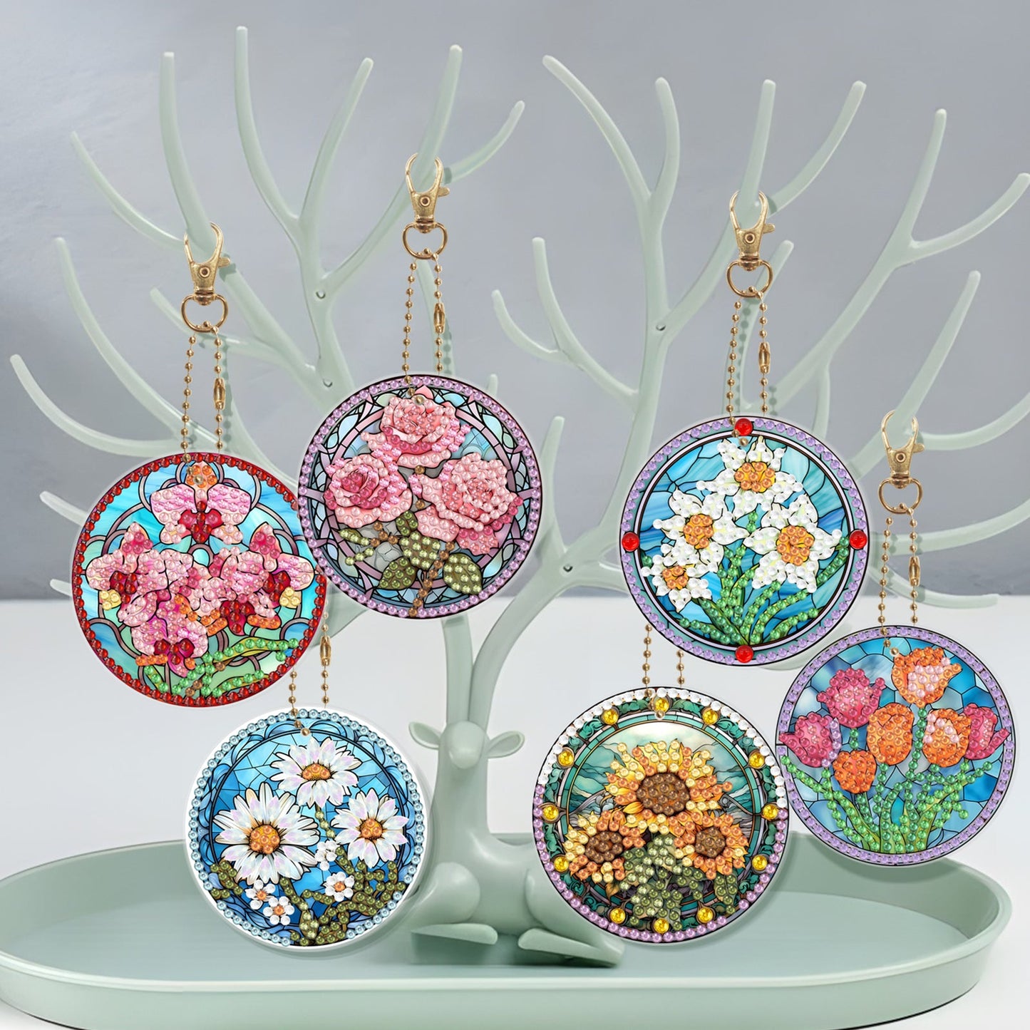 6pcs DIY Diamond Painting Keychains  | flower （double sided）