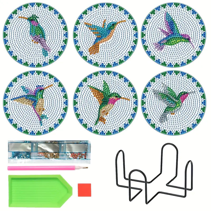 6 pcs set DIY Special Shaped Diamond Painting Coaster | hummingbird
