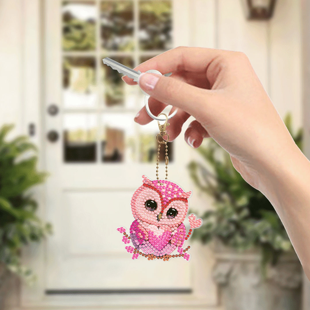 6 pcs DIY Diamond Painting Keychain  | Pink Owl