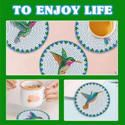 6 pcs set DIY Special Shaped Diamond Painting Coaster | hummingbird